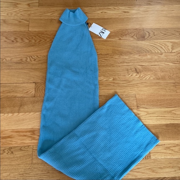 Zara Blue Tube Halter Fitted Midi Dress Size XS-S - Picture 16 of 16